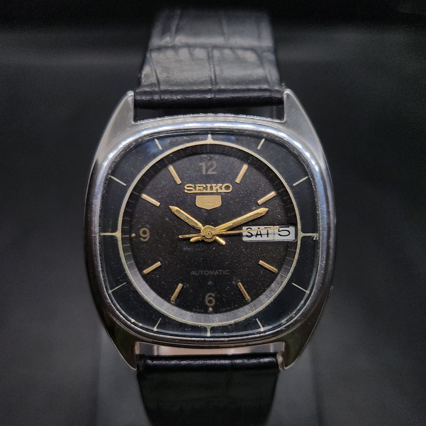 Vintage 1980 Original Seiko 5 Automatic 6309-581A black face 17 Jewels Day-Date Japanese Men's Wrist Watch OG40