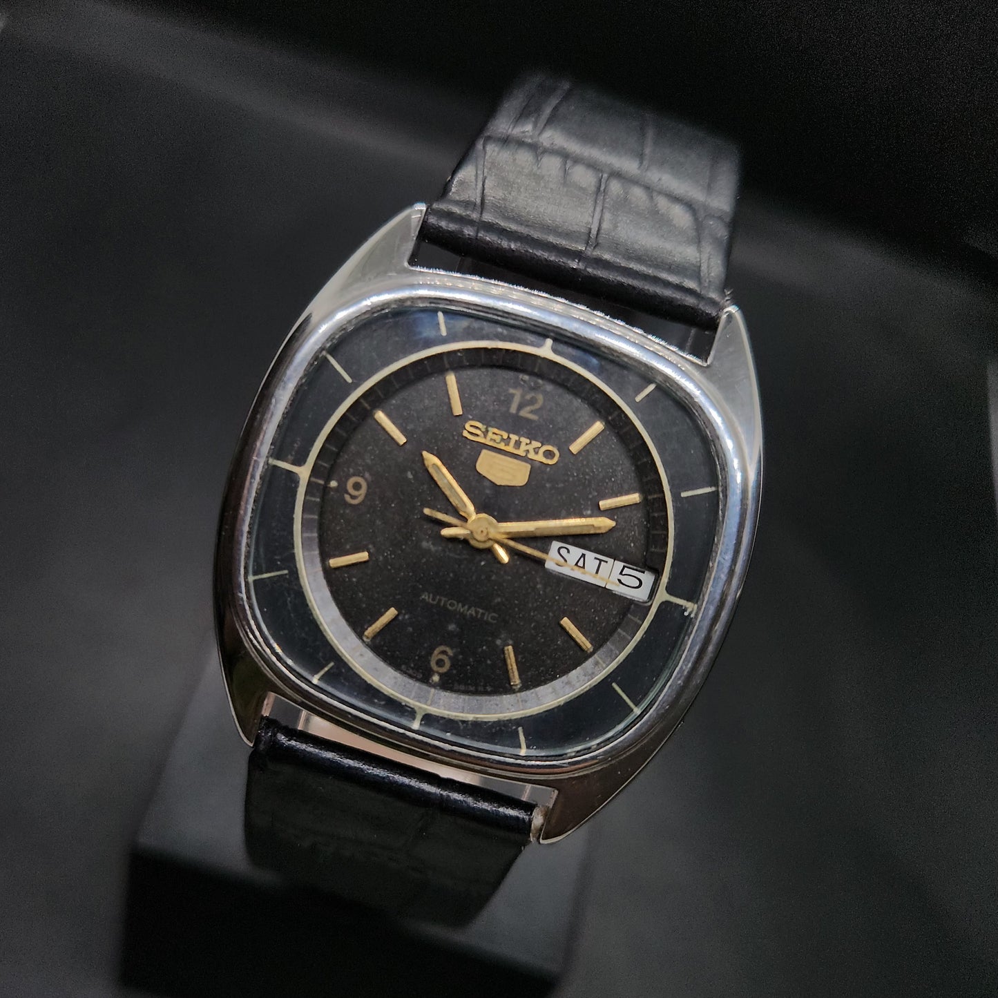 Vintage 1980 Original Seiko 5 Automatic 6309-581A black face 17 Jewels Day-Date Japanese Men's Wrist Watch OG40