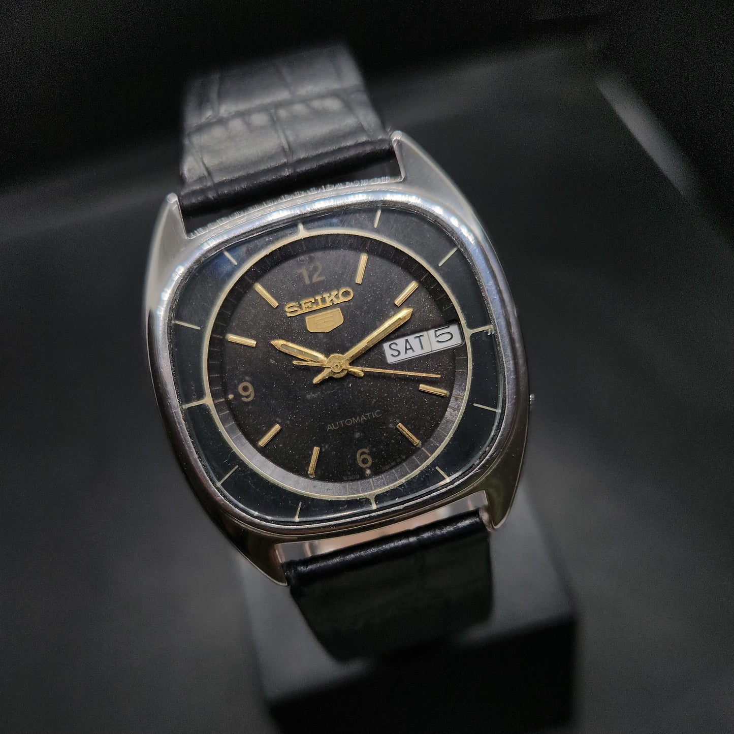Vintage 1980 Original Seiko 5 Automatic 6309-581A black face 17 Jewels Day-Date Japanese Men's Wrist Watch OG40