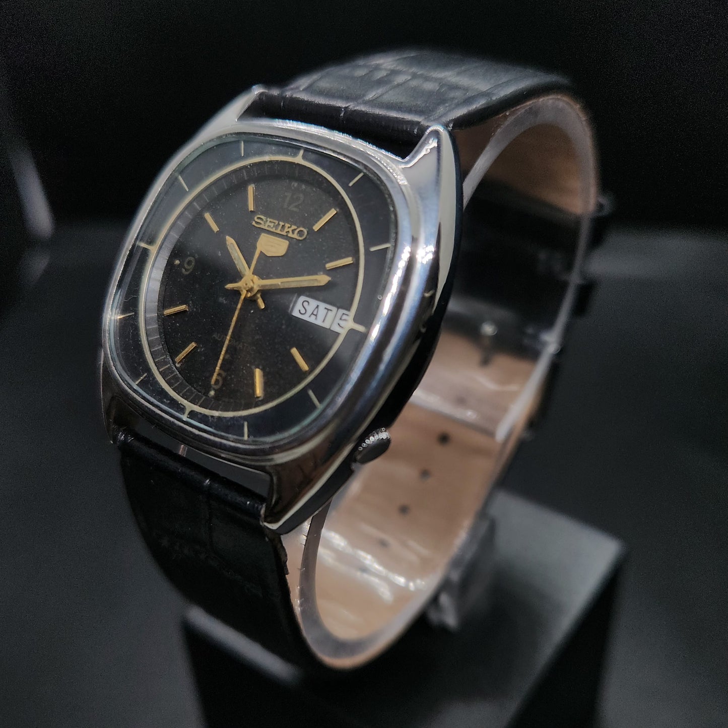 Vintage 1980 Original Seiko 5 Automatic 6309-581A black face 17 Jewels Day-Date Japanese Men's Wrist Watch OG40