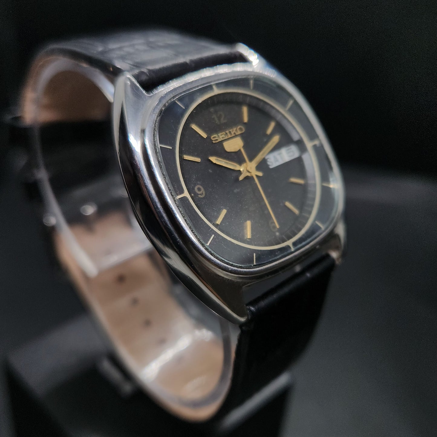 Vintage 1980 Original Seiko 5 Automatic 6309-581A black face 17 Jewels Day-Date Japanese Men's Wrist Watch OG40