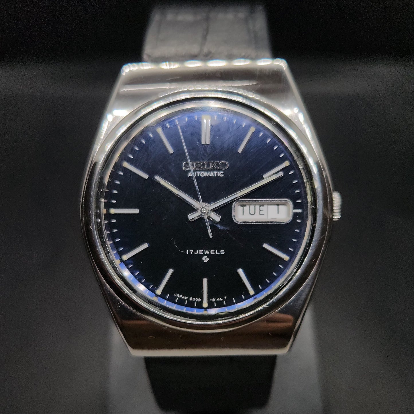 Vintage 1980 Original Seiko 5 Automatic 6309-8120 blue face 17 Jewels Day-Date Japanese Men's Wrist Watch OG41