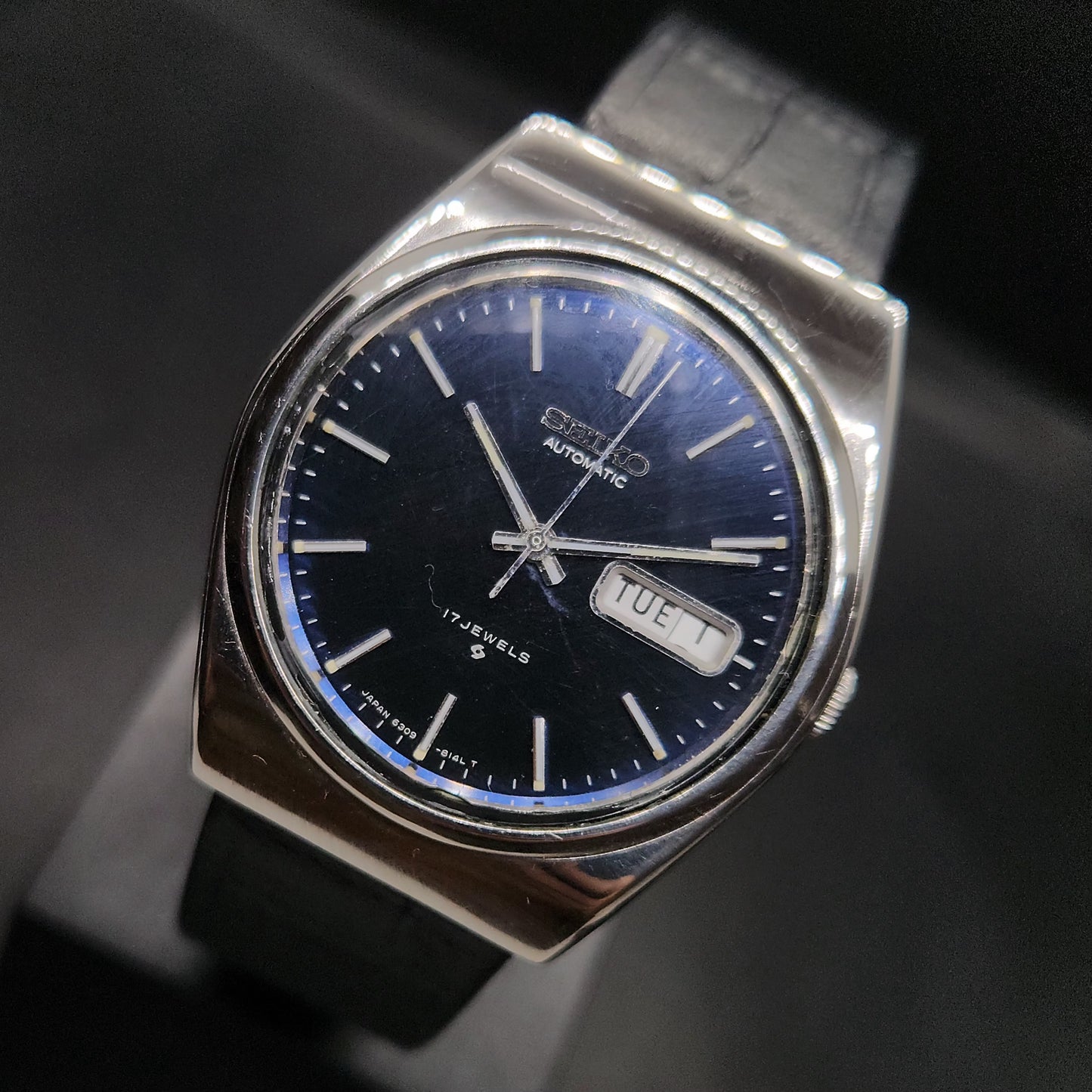Vintage 1980 Original Seiko 5 Automatic 6309-8120 blue face 17 Jewels Day-Date Japanese Men's Wrist Watch OG41