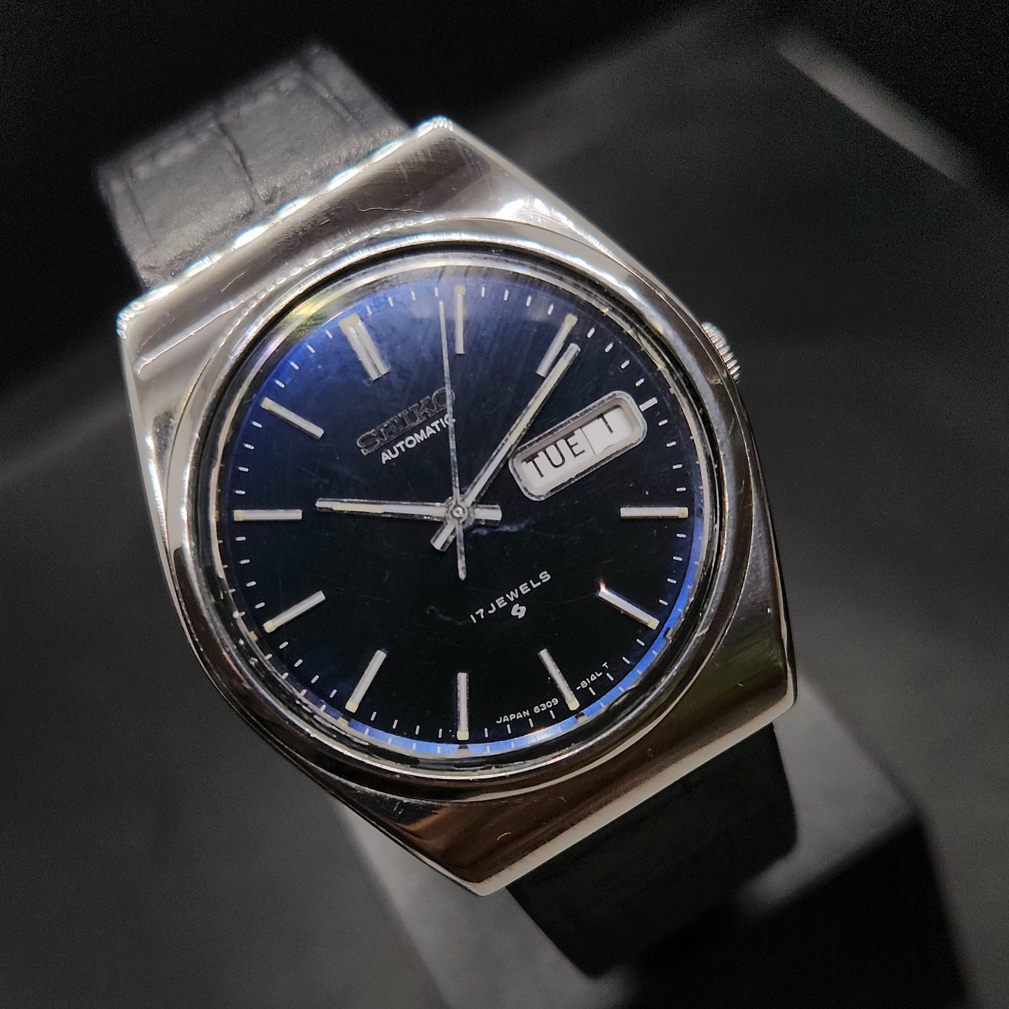 Vintage 1980 Original Seiko 5 Automatic 6309-8120 blue face 17 Jewels Day-Date Japanese Men's Wrist Watch OG41