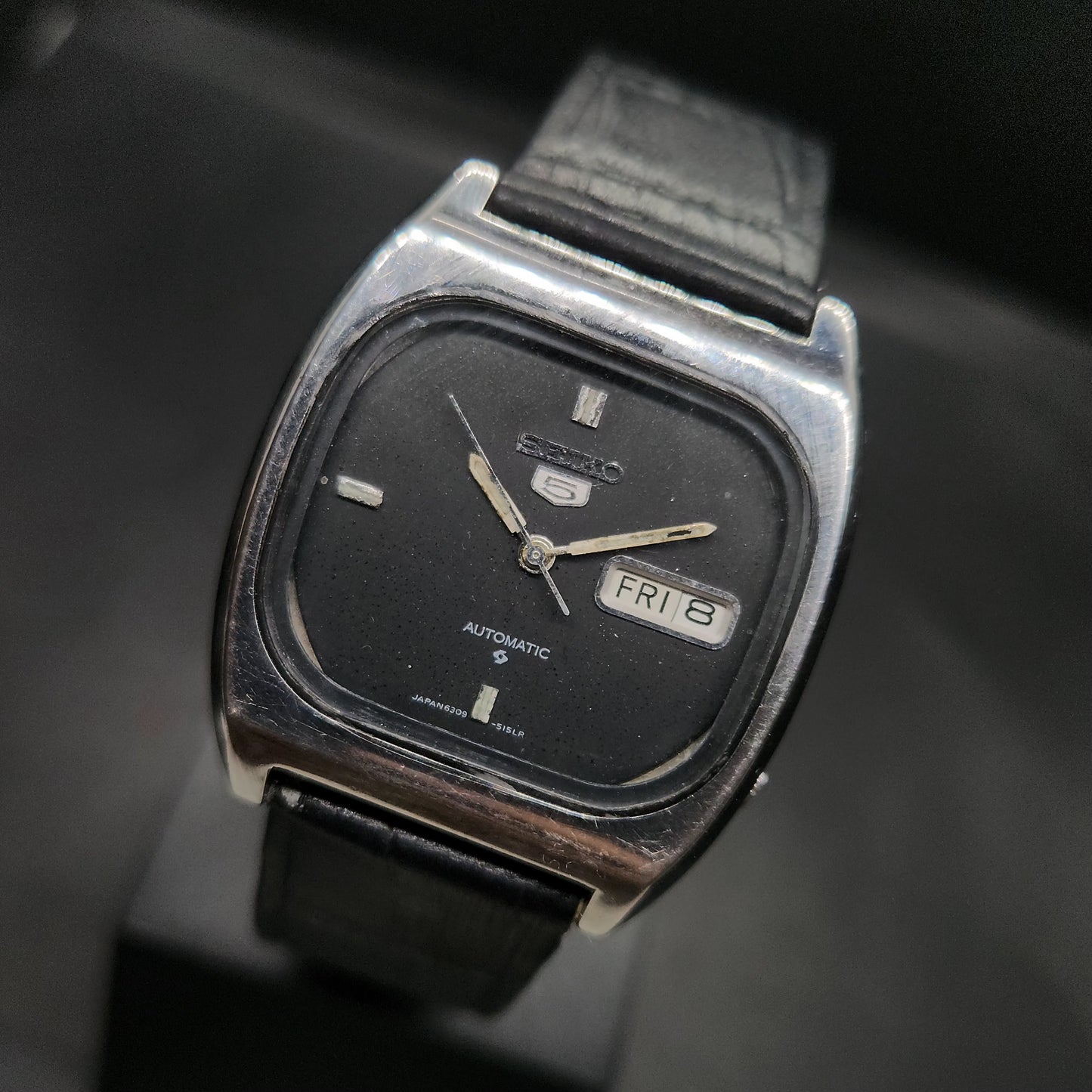 Vintage 1980 Original Seiko 5 Automatic 6319-520A black face 21 Jewels Day-Date Japanese Men's Wrist Watch OG44