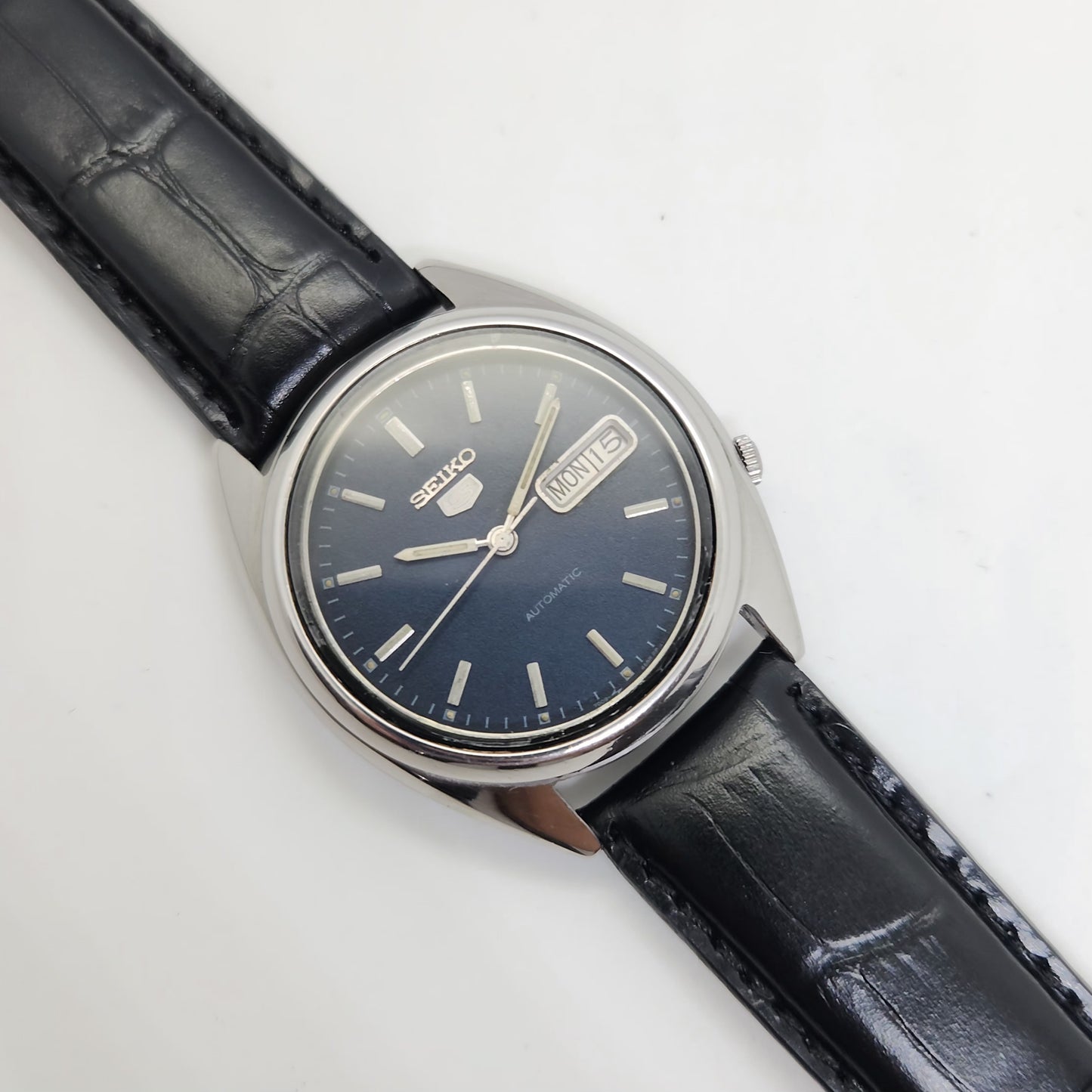Vintage 1980 Original Seiko 5 Automatic 7009-8741 blue face 17 Jewels Day-Date Japanese Men's Wrist Watch OG48