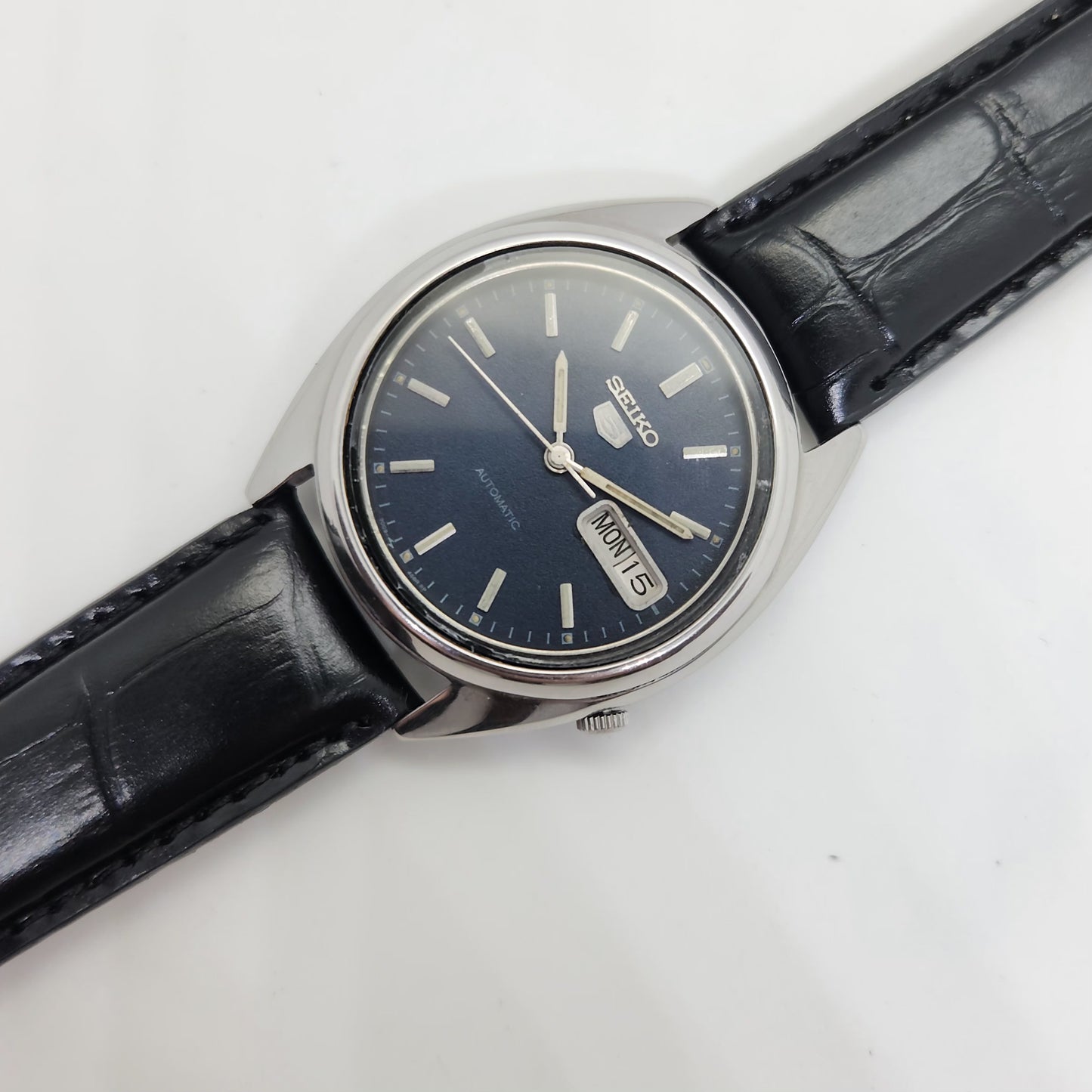 Vintage 1980 Original Seiko 5 Automatic 7009-8741 blue face 17 Jewels Day-Date Japanese Men's Wrist Watch OG48