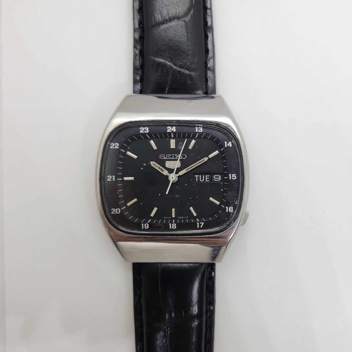 Vintage 1980 Original Seiko 5 Automatic 6309-5100 black face 17 Jewels Day-Date Japanese Men's Wrist Watch OG49