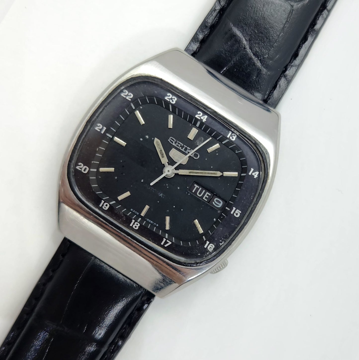 Vintage 1980 Original Seiko 5 Automatic 6309-5100 black face 17 Jewels Day-Date Japanese Men's Wrist Watch OG49