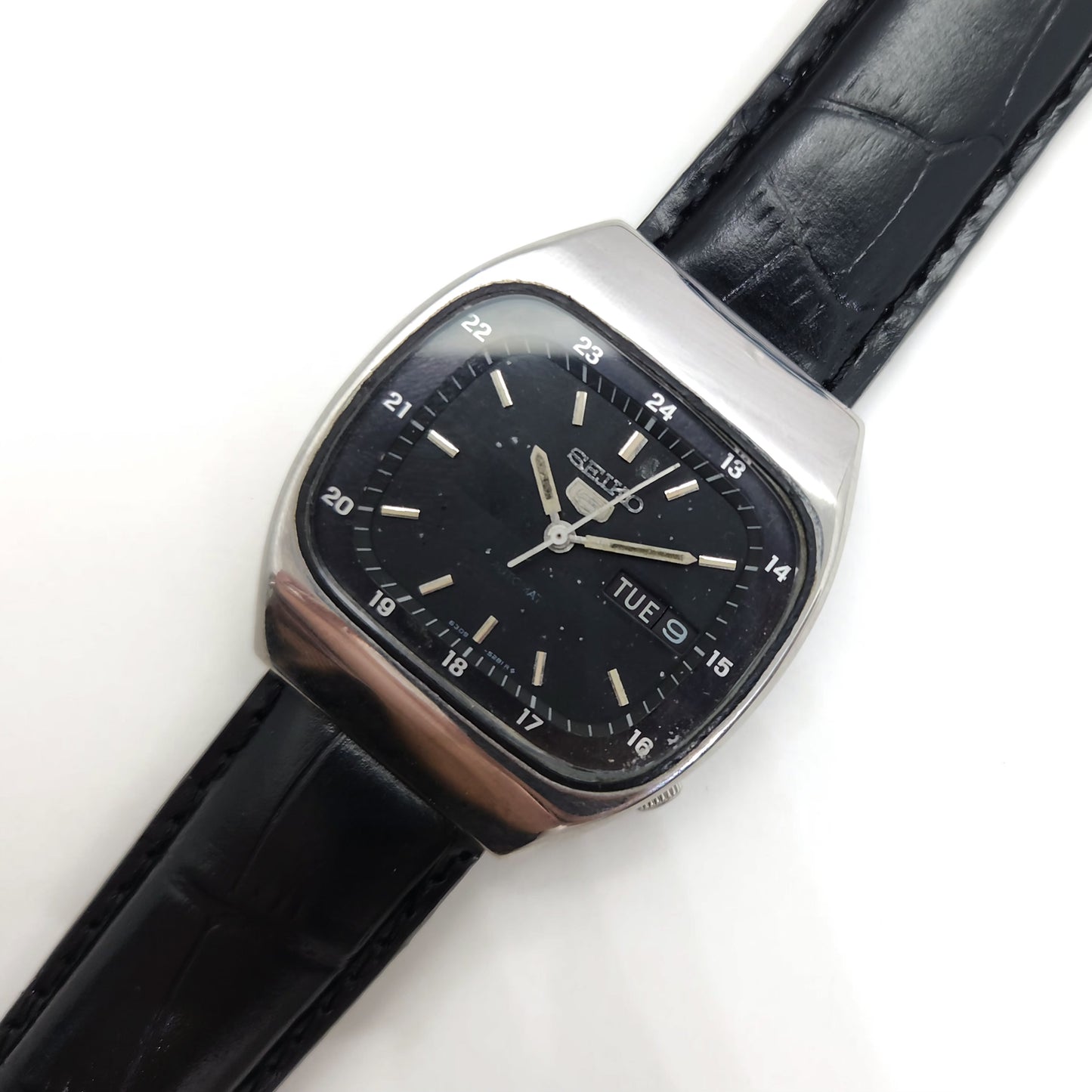Vintage 1980 Original Seiko 5 Automatic 6309-5100 black face 17 Jewels Day-Date Japanese Men's Wrist Watch OG49