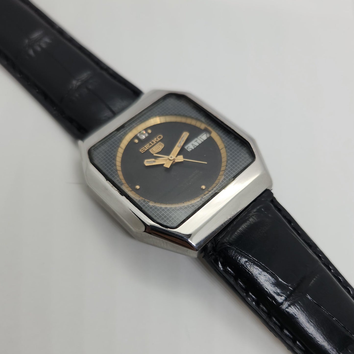 Vintage 1980 Original Seiko 5 Automatic 6349-514A black face 23 Jewels Day-Date Japanese Men's Wrist Watch OG50