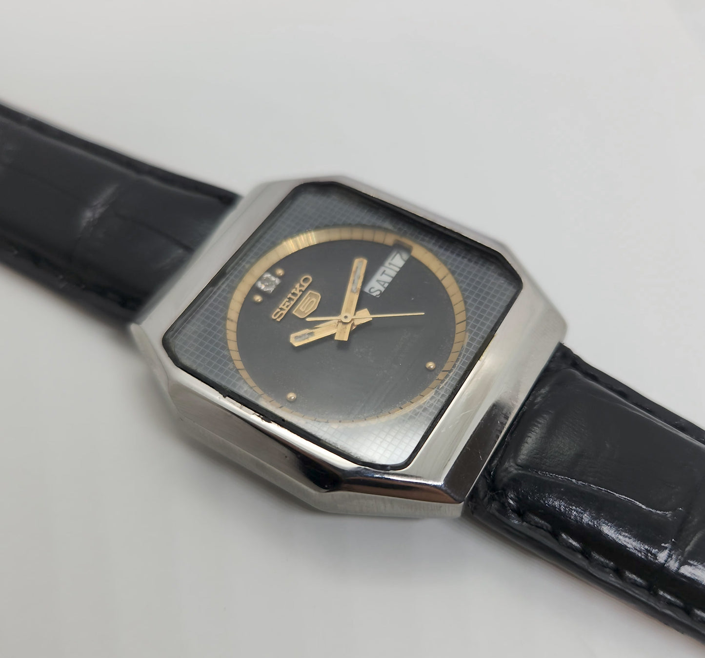Vintage 1980 Original Seiko 5 Automatic 6349-514A black face 23 Jewels Day-Date Japanese Men's Wrist Watch OG50