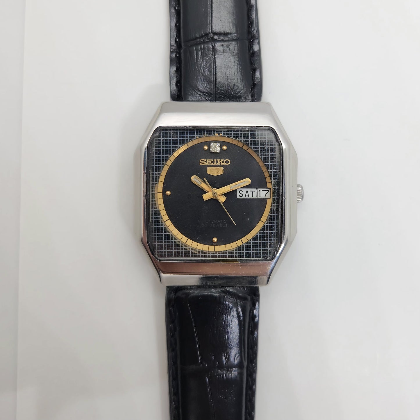 Vintage 1980 Original Seiko 5 Automatic 6349-514A black face 23 Jewels Day-Date Japanese Men's Wrist Watch OG50