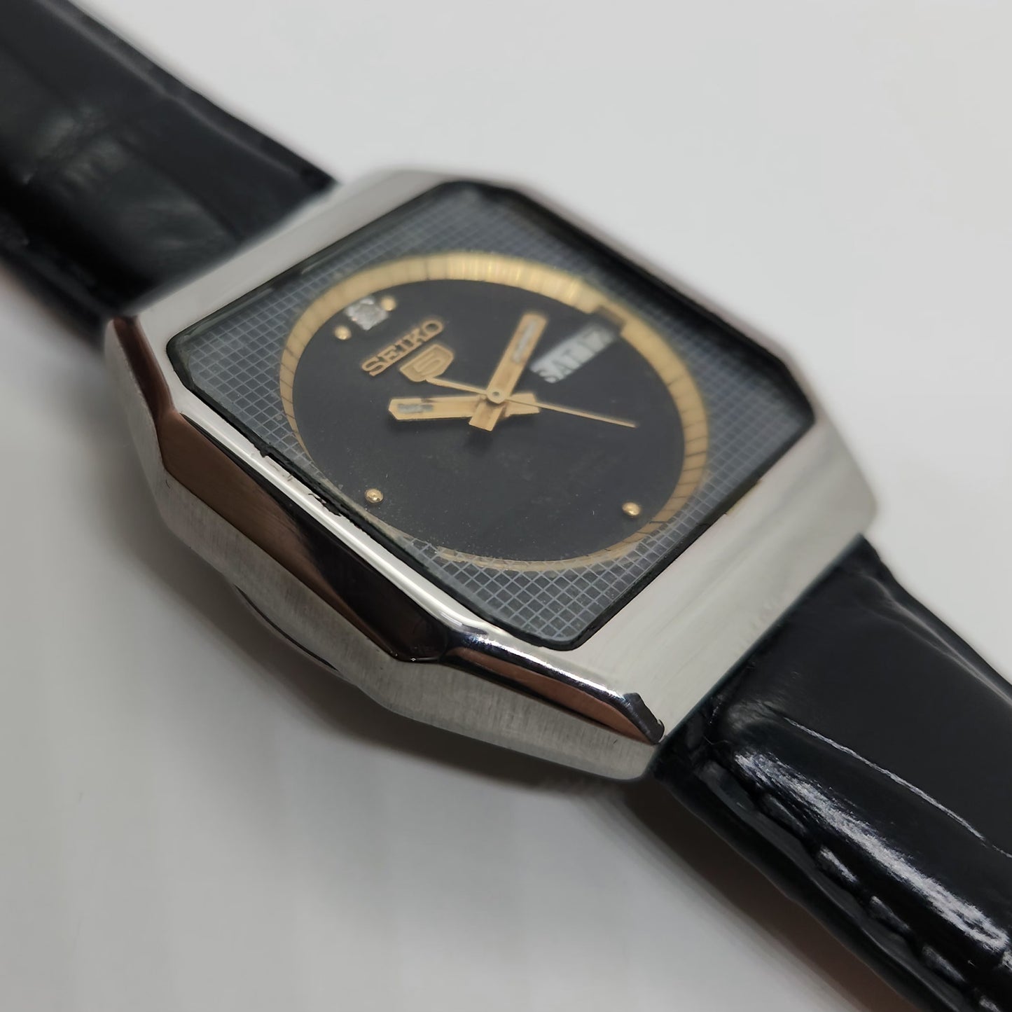 Vintage 1980 Original Seiko 5 Automatic 6349-514A black face 23 Jewels Day-Date Japanese Men's Wrist Watch OG50