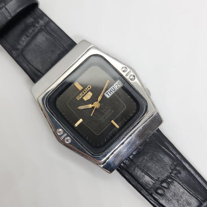 Vintage 1980 Original Seiko 5 Automatic 6349-607B black face 23 Jewels Day-Date Japanese Men's Wrist Watch OG51