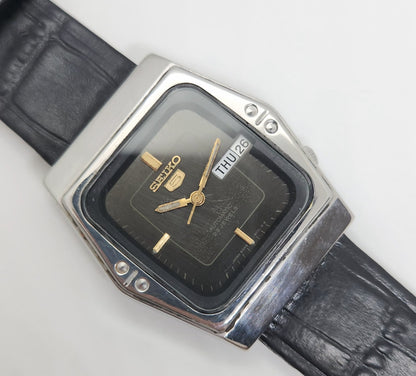 Vintage 1980 Original Seiko 5 Automatic 6349-607B black face 23 Jewels Day-Date Japanese Men's Wrist Watch OG51