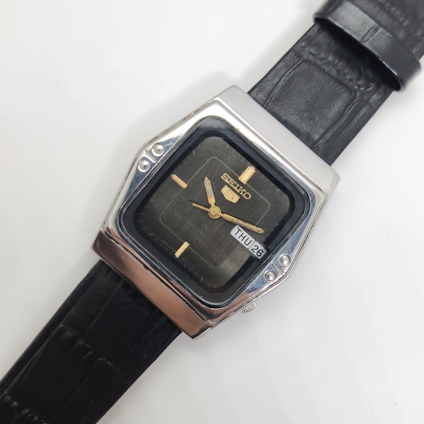 Vintage 1980 Original Seiko 5 Automatic 6349-607B black face 23 Jewels Day-Date Japanese Men's Wrist Watch OG51