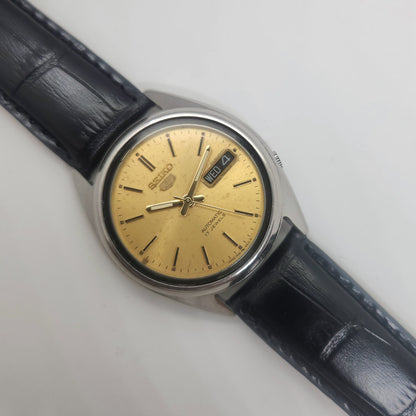 Vintage 1980 Original Seiko 5 Automatic 7009-3121 Gold  face 17 Jewels Day-Date Japanese Men's Wrist Watch OG53