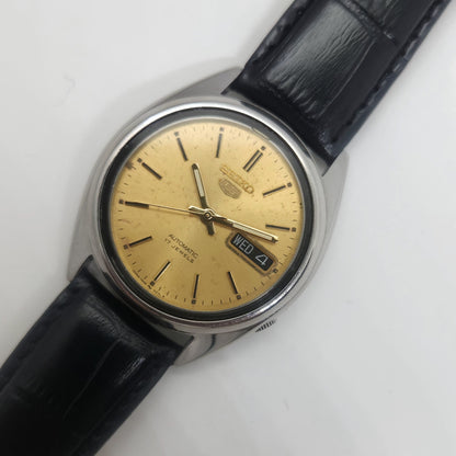 Vintage 1980 Original Seiko 5 Automatic 7009-3121 Gold  face 17 Jewels Day-Date Japanese Men's Wrist Watch OG53