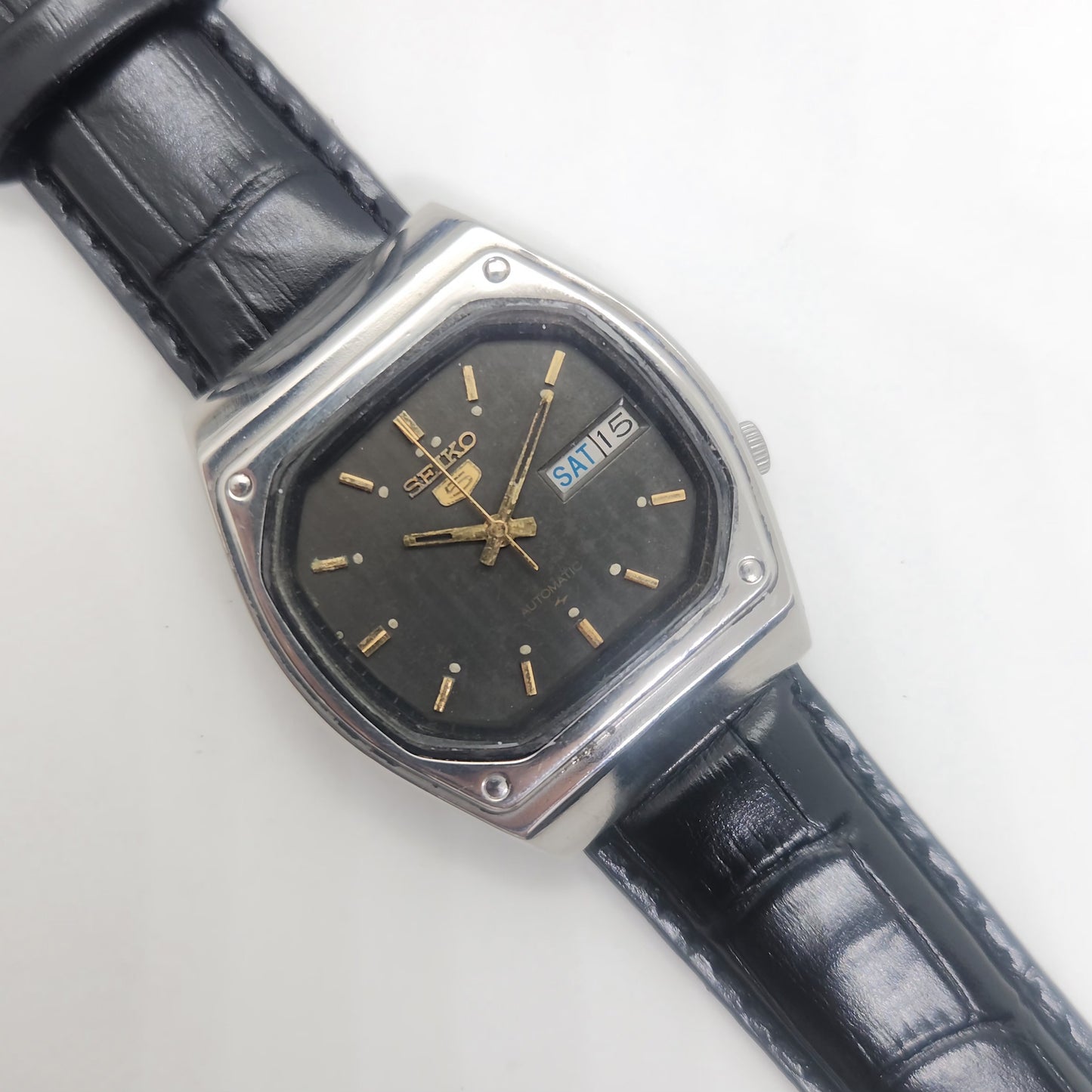 Vintage 1980 Original Seiko 5 Automatic 7009-535A black face 17 Jewels Day-Date Japanese Men's Wrist Watch OG54