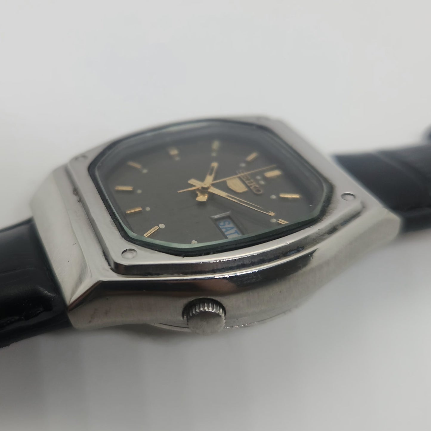 Vintage 1980 Original Seiko 5 Automatic 7009-535A black face 17 Jewels Day-Date Japanese Men's Wrist Watch OG54