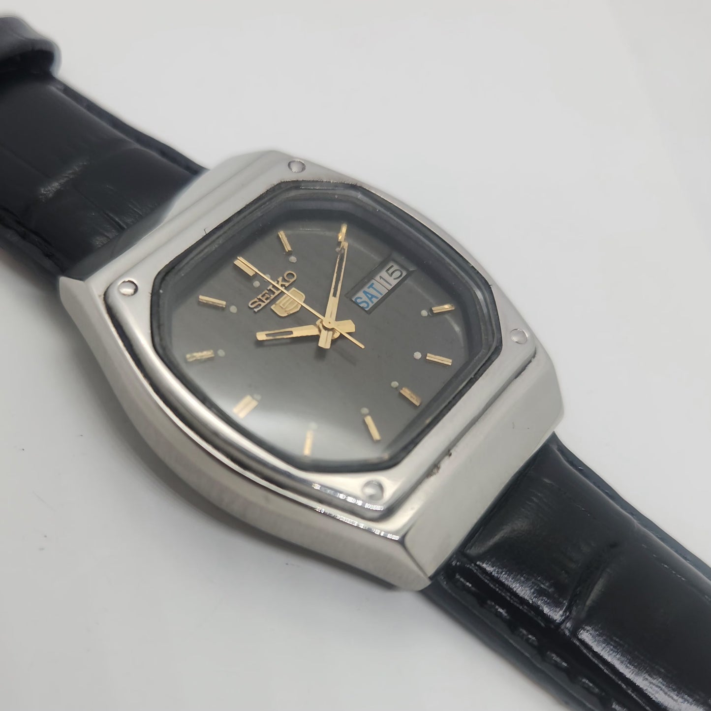 Vintage 1980 Original Seiko 5 Automatic 7009-535A black face 17 Jewels Day-Date Japanese Men's Wrist Watch OG54
