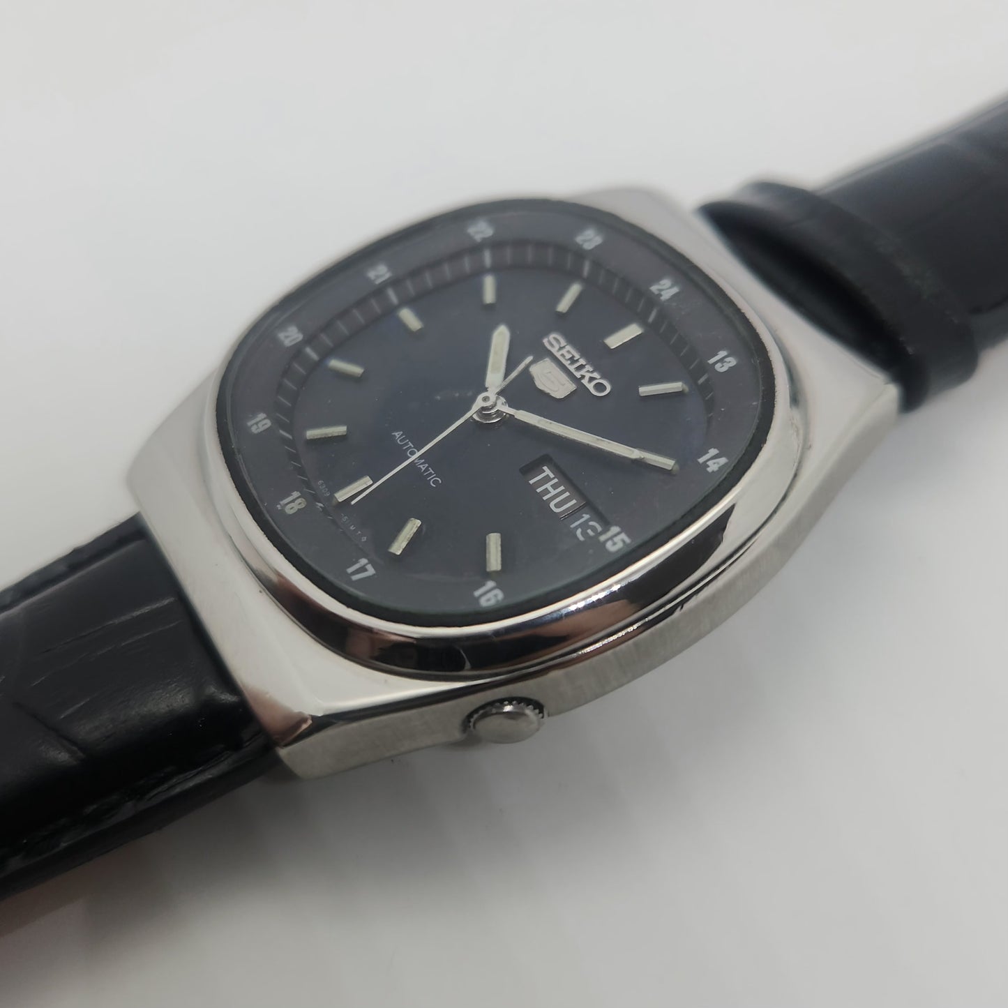 Vintage 1980 Original Seiko 5 Automatic 6309-602A blue face 17 Jewels Day-Date Japanese Men's Wrist Watch OG55