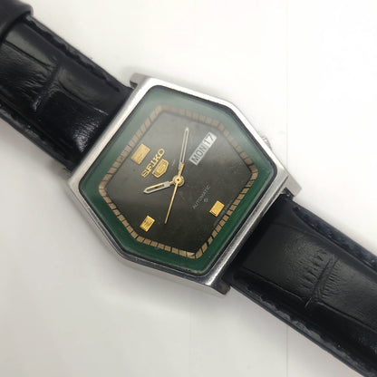 Vintage 1980 Original Seiko 5 Automatic 6309-5220 black face 17 Jewels Day-Date Japanese Men's Wrist Watch OG58