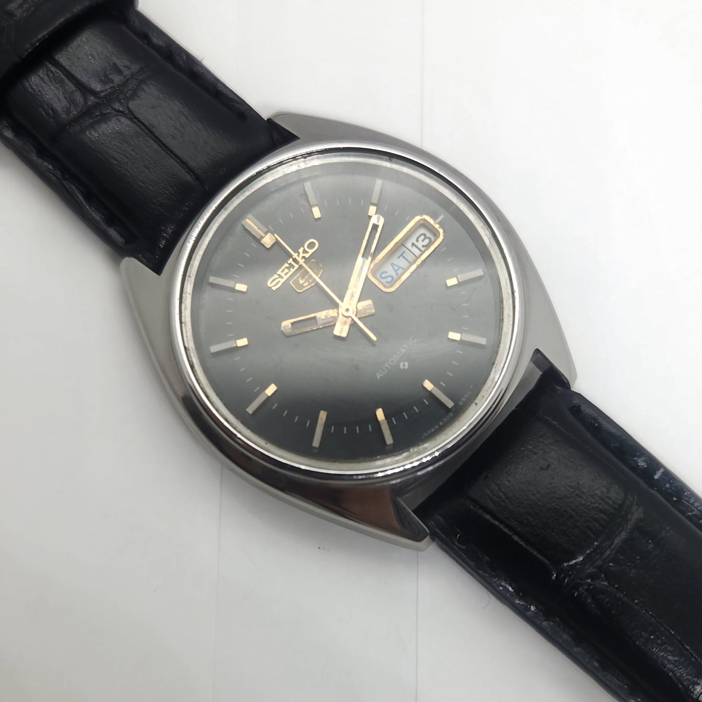 Vintage 1980 Original Seiko 5 Automatic 6309-8840 black face 17 Jewels Day-Date Japanese Men's Wrist Watch OG59