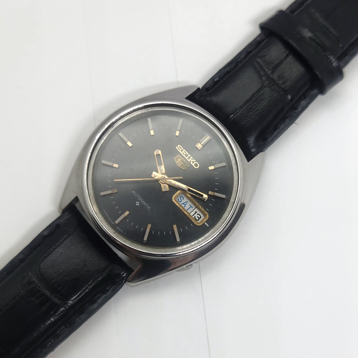 Vintage 1980 Original Seiko 5 Automatic 6309-8840 black face 17 Jewels Day-Date Japanese Men's Wrist Watch OG59