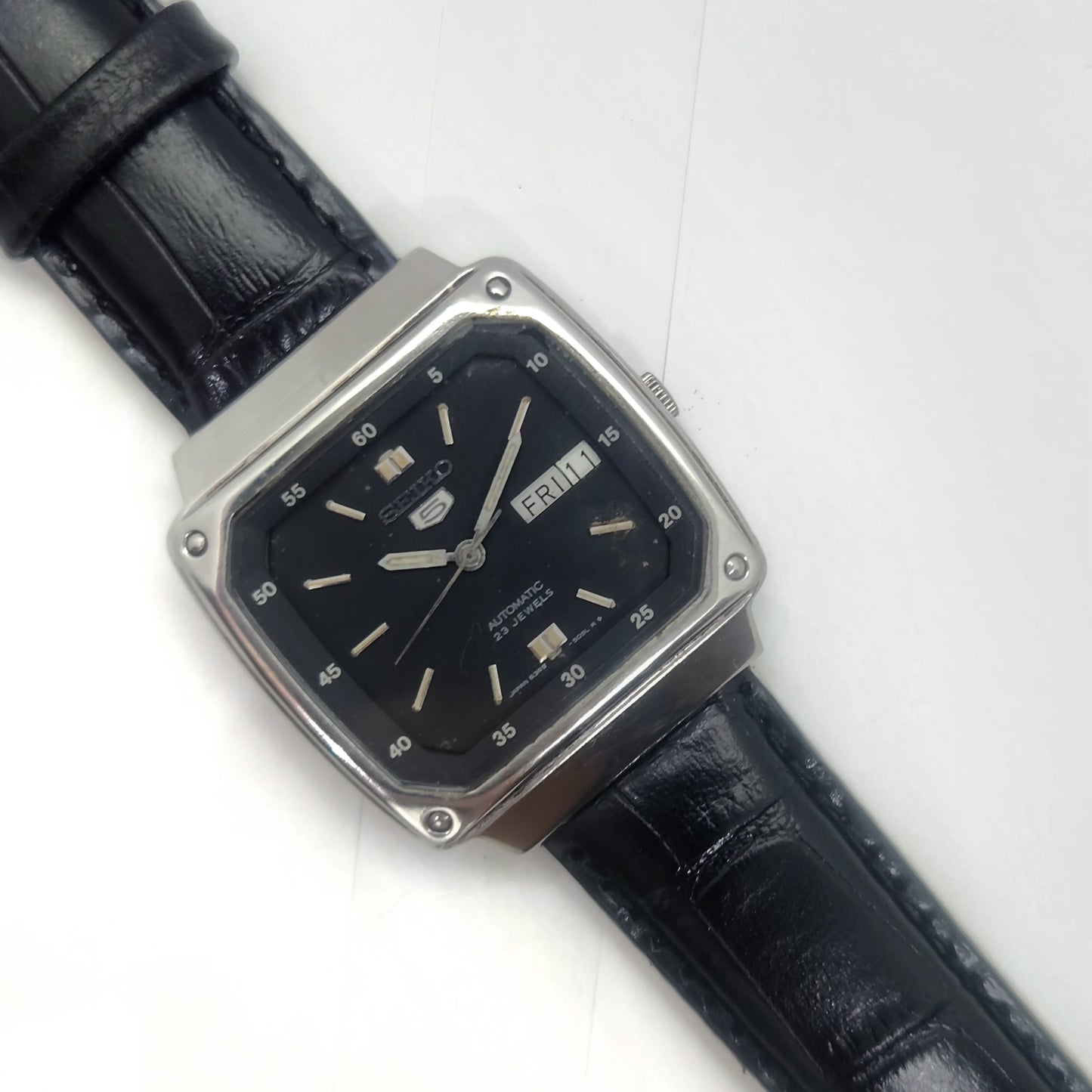 Vintage 1980 Original Seiko 5 Automatic 6349-8010 black face 23 Jewels Day-Date Japanese Men's Wrist Watch OG61
