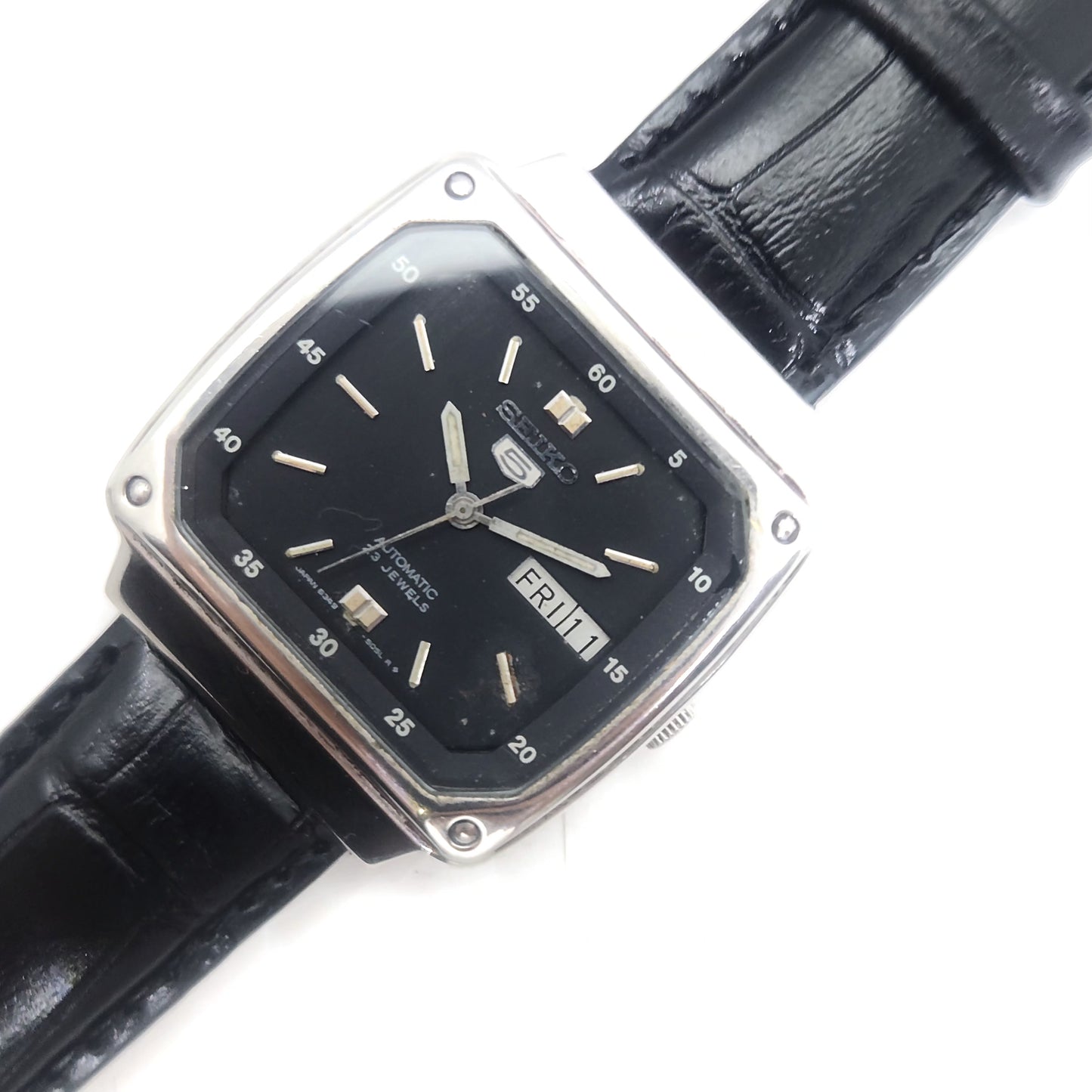 Vintage 1980 Original Seiko 5 Automatic 6349-8010 black face 23 Jewels Day-Date Japanese Men's Wrist Watch OG61