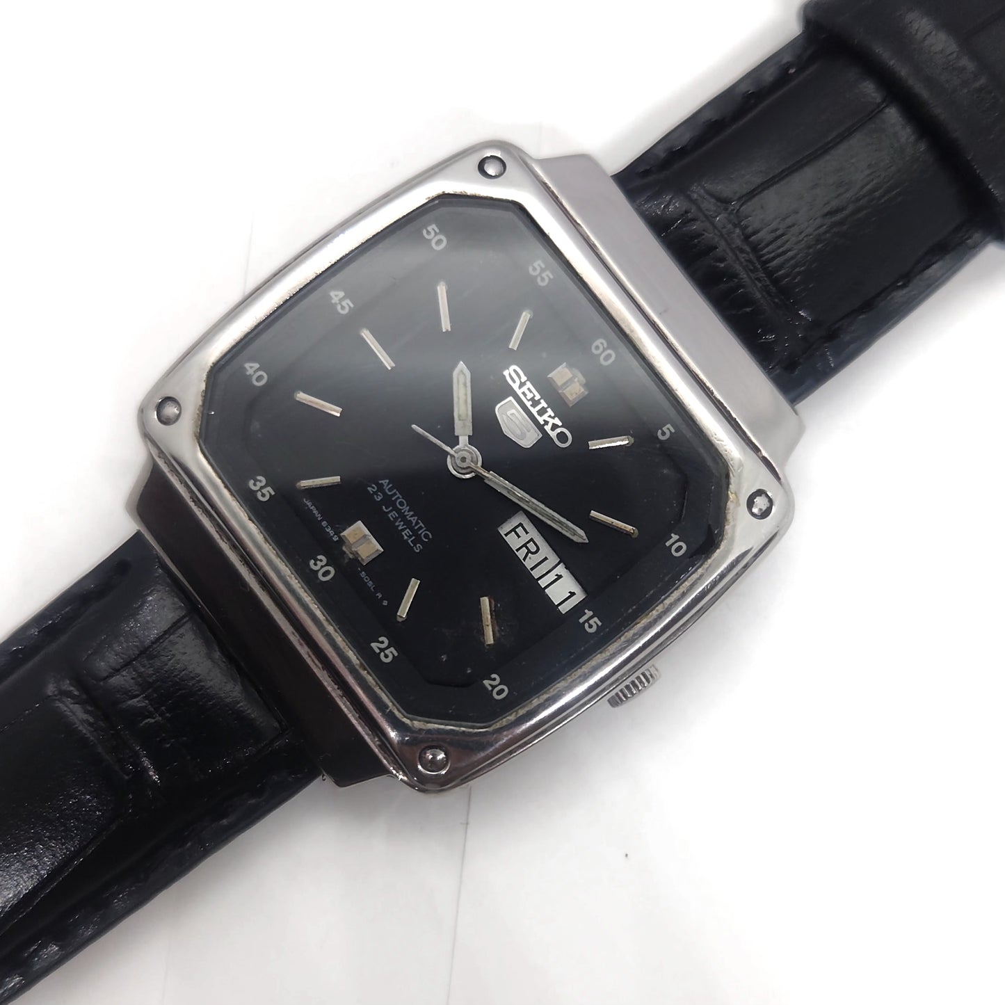 Vintage 1980 Original Seiko 5 Automatic 6349-8010 black face 23 Jewels Day-Date Japanese Men's Wrist Watch OG61