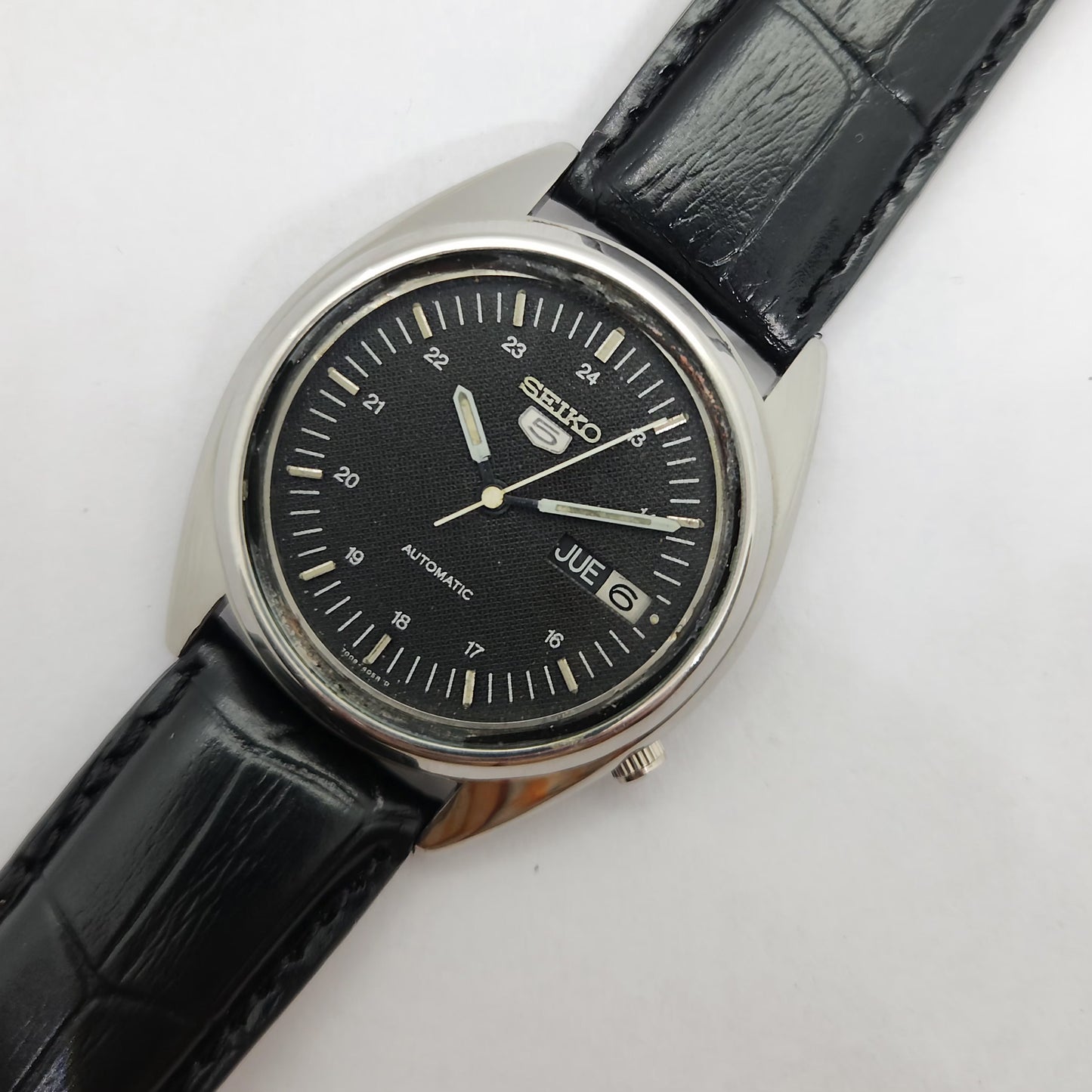 Vintage 1980 Original Seiko 5 Automatic 7009-3041 black face 17 Jewels Day-Date Japanese Men's Wrist Watch OG64