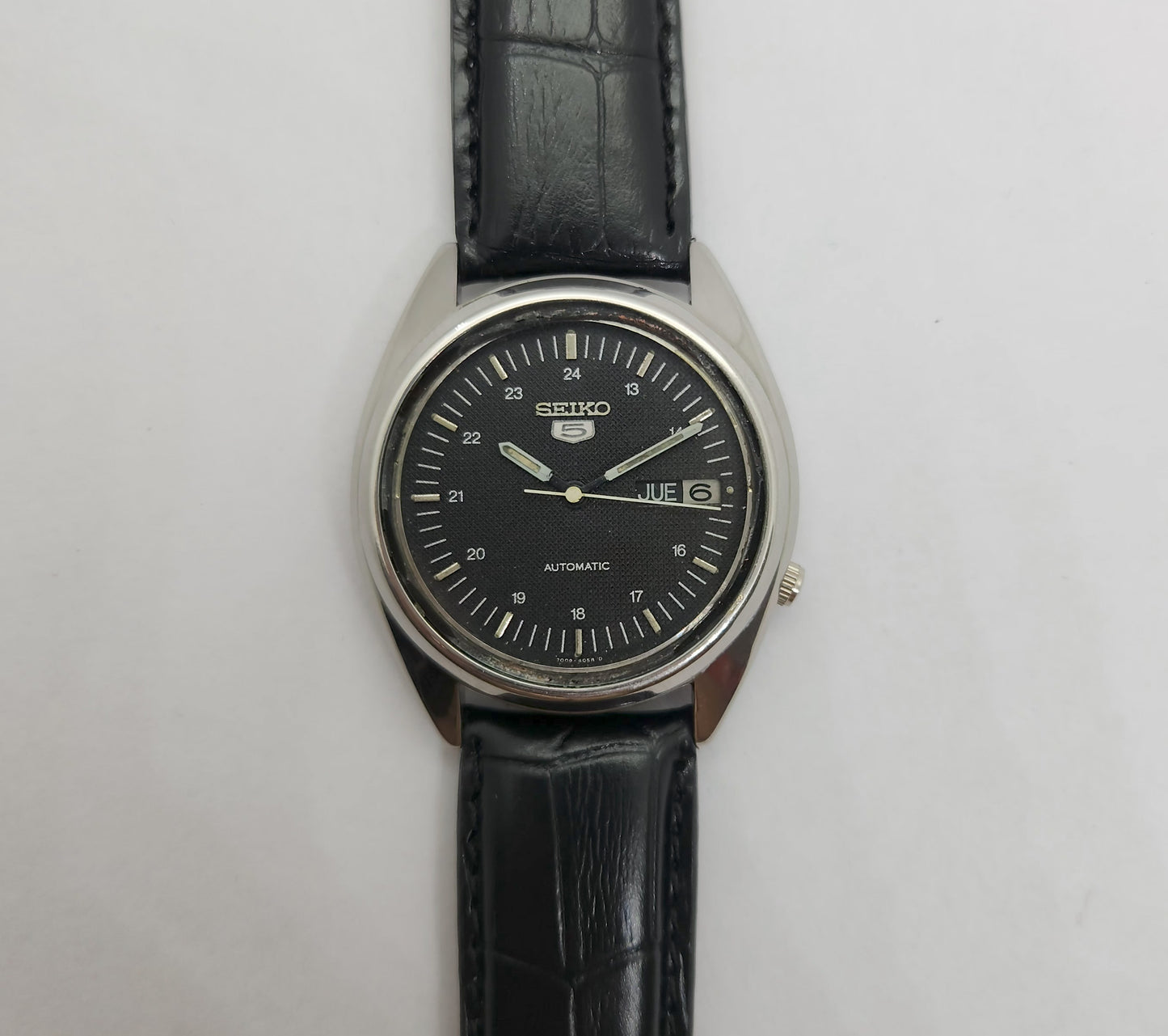 Vintage 1980 Original Seiko 5 Automatic 7009-3041 black face 17 Jewels Day-Date Japanese Men's Wrist Watch OG64