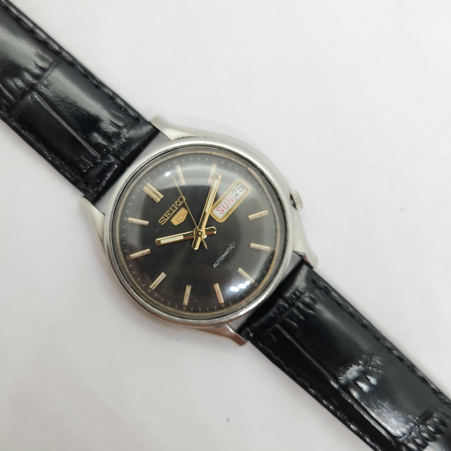 Vintage 1980 Original Seiko 5 Automatic 6319-8130 black face 21 Jewels Day-Date Japanese Men's Wrist Watch OG65