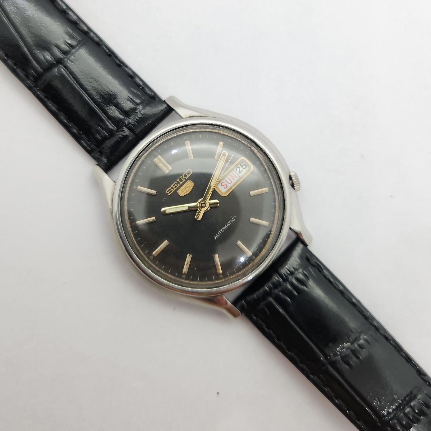 Vintage 1980 Original Seiko 5 Automatic 6319-8130 black face 21 Jewels Day-Date Japanese Men's Wrist Watch OG65
