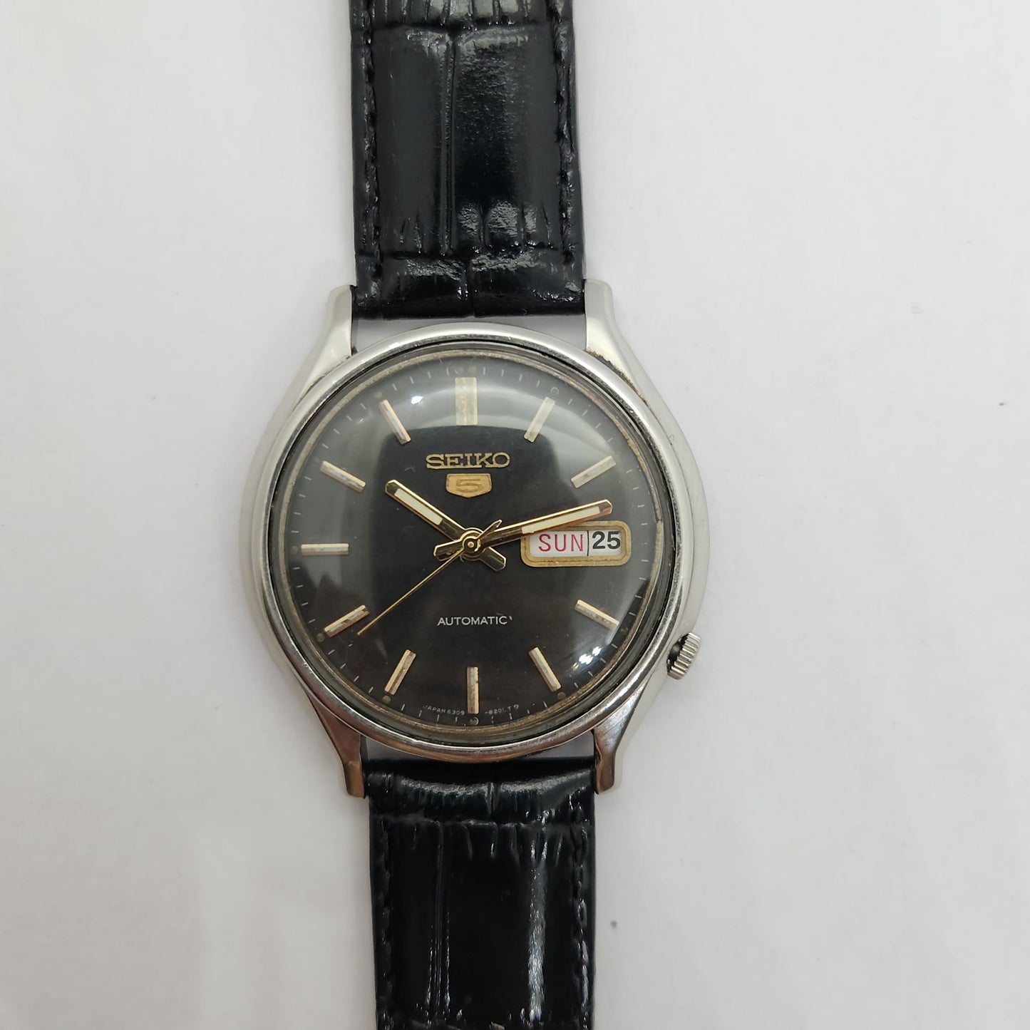 Vintage 1980 Original Seiko 5 Automatic 6319-8130 black face 21 Jewels Day-Date Japanese Men's Wrist Watch OG65