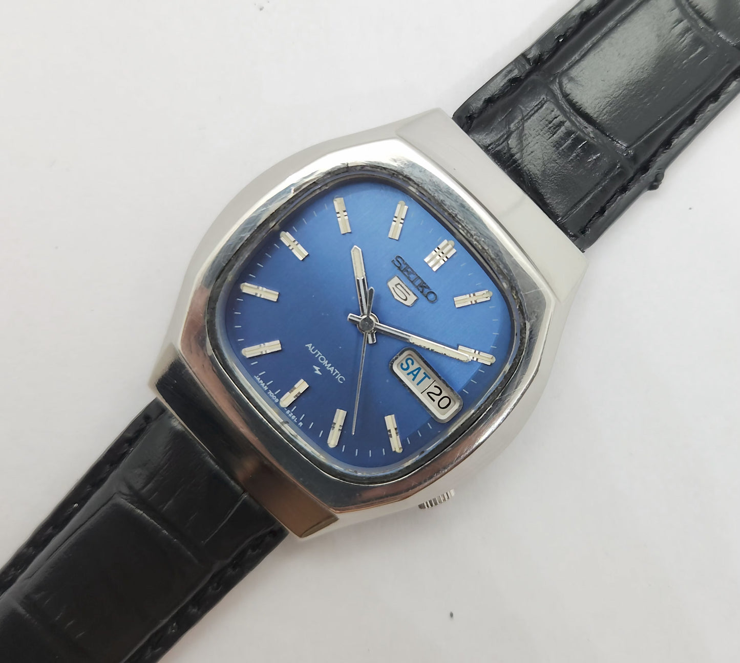 Vintage 1980 Original Seiko 5 Automatic 7009-5200 Blue face 17 Jewels Day-Date Japanese Men's Wrist Watch OG66