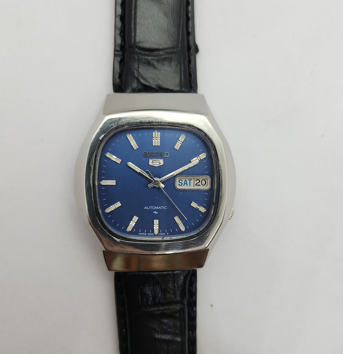 Vintage 1980 Original Seiko 5 Automatic 7009-5200 Blue face 17 Jewels Day-Date Japanese Men's Wrist Watch OG66
