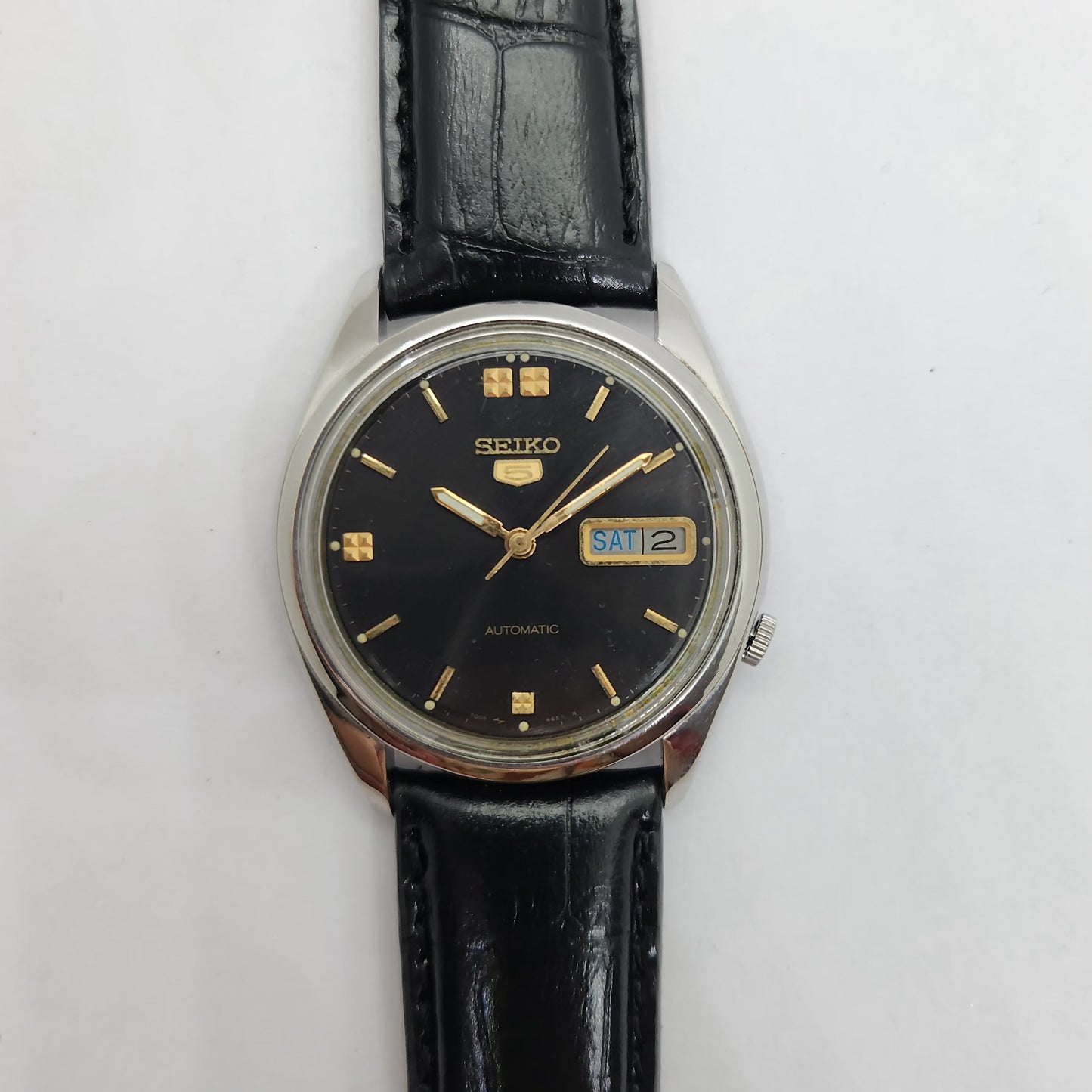 Vintage 1980 Original Seiko 5 Automatic 7009-8210 black face 17 Jewels Day-Date Japanese Men's Wrist Watch OG67