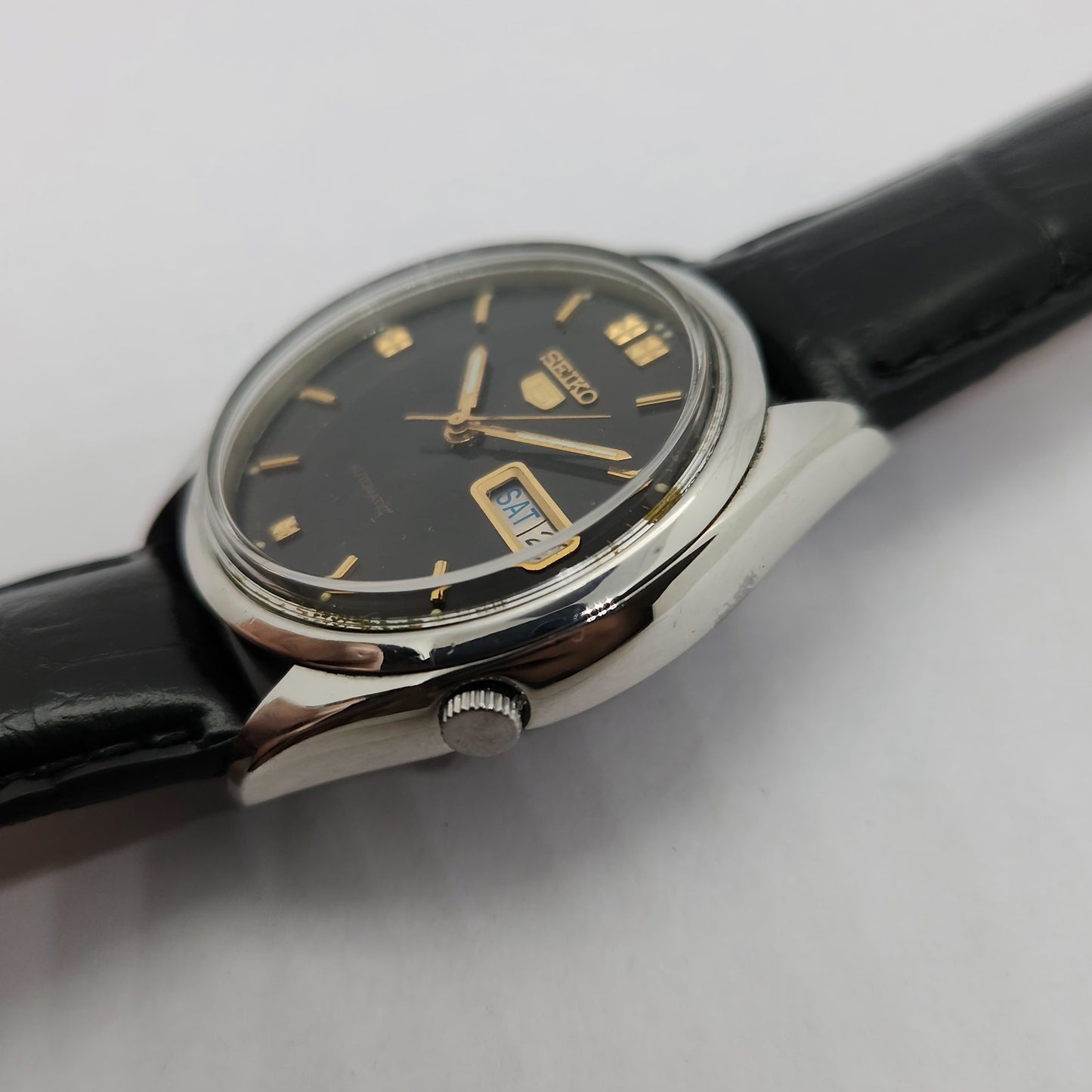 Vintage 1980 Original Seiko 5 Automatic 7009-8210 black face 17 Jewels Day-Date Japanese Men's Wrist Watch OG67