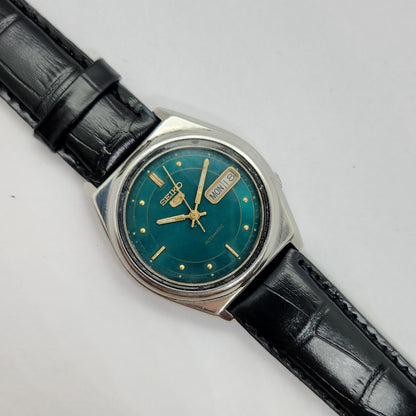 Vintage 1980 Original Seiko 5 Automatic 7009-876A green face 17 Jewels Day-Date Japanese Men's Wrist Watch OG68