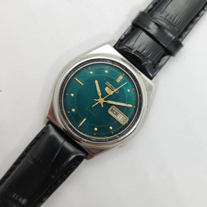 Vintage 1980 Original Seiko 5 Automatic 7009-876A green face 17 Jewels Day-Date Japanese Men's Wrist Watch OG68