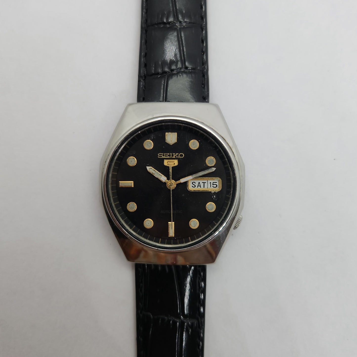 Vintage 1980 Original Seiko 5 Automatic 6309-8500 black face 17 Jewels Day-Date Japanese Men's Wrist Watch OG70