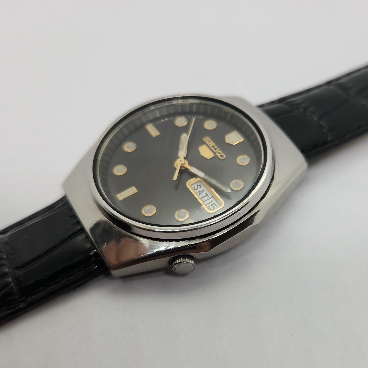 Vintage 1980 Original Seiko 5 Automatic 6309-8500 black face 17 Jewels Day-Date Japanese Men's Wrist Watch OG70