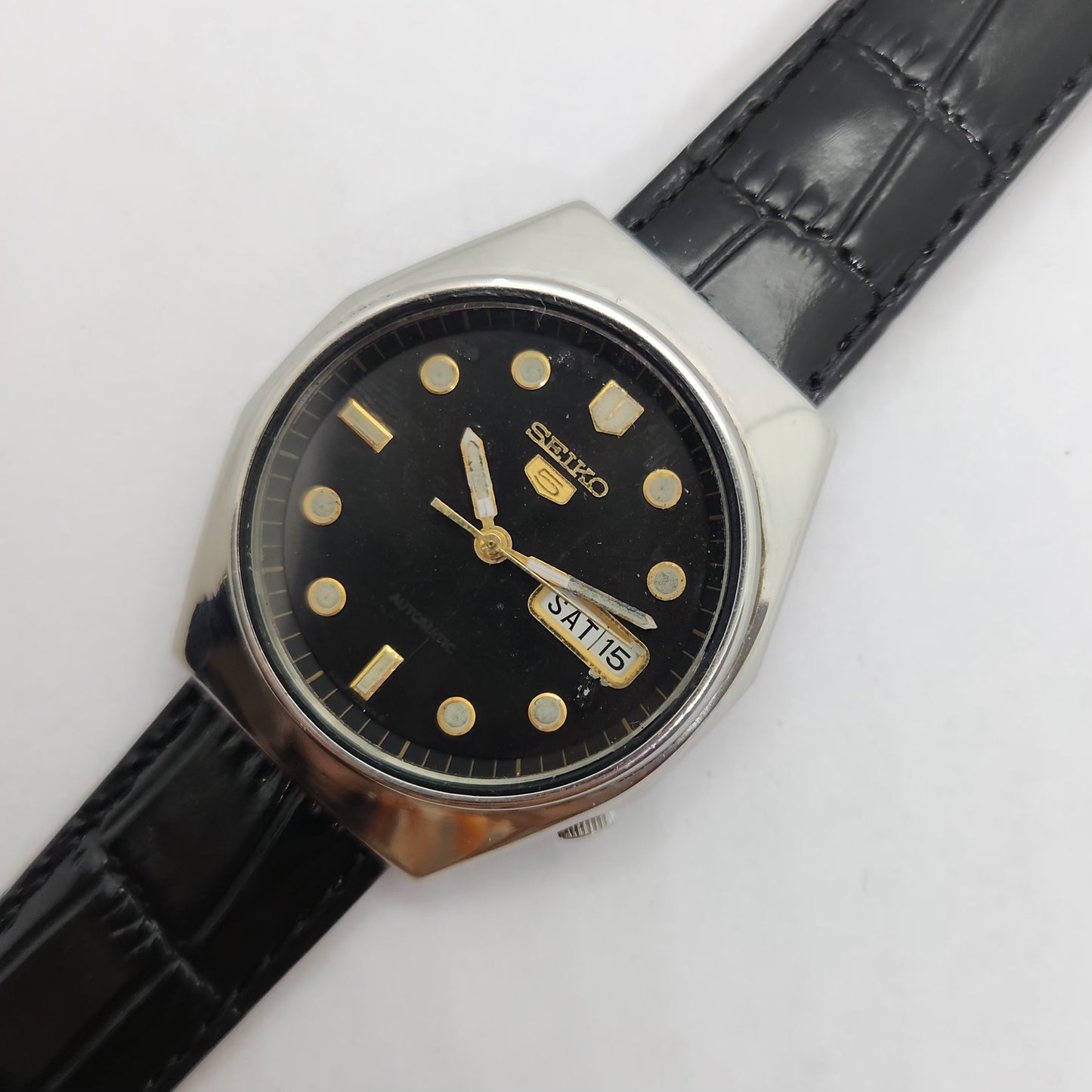 Vintage 1980 Original Seiko 5 Automatic 6309-8500 black face 17 Jewels Day-Date Japanese Men's Wrist Watch OG70
