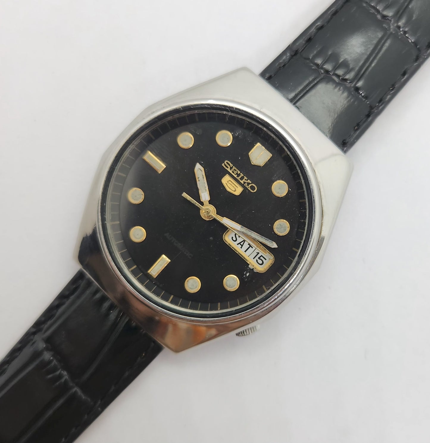Vintage 1980 Original Seiko 5 Automatic 6309-8500 black face 17 Jewels Day-Date Japanese Men's Wrist Watch OG70