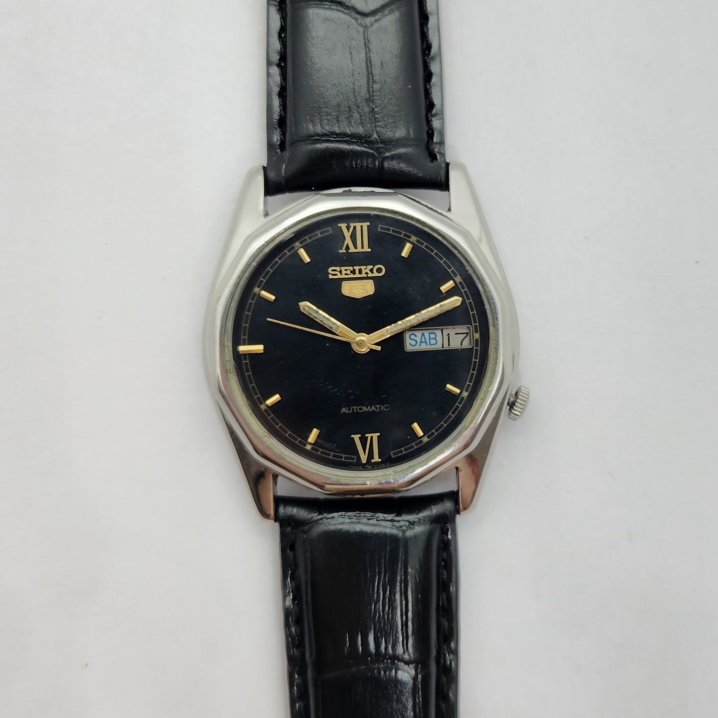 Vintage 1980 Original Seiko 5 Automatic 7009-8180 black face 17 Jewels Day-Date Japanese Men's Wrist Watch OG72