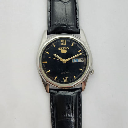 Vintage 1980 Original Seiko 5 Automatic 7009-8180 black face 17 Jewels Day-Date Japanese Men's Wrist Watch OG72